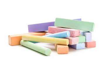 Colorful chalks on white background