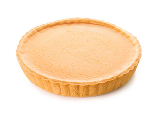 Tasty pumpkin pie on white background