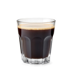 Glass of hot espresso on white background