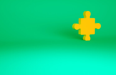 Obraz premium Orange Puzzle pieces toy icon isolated on green background. Minimalism concept. 3d illustration 3D render.