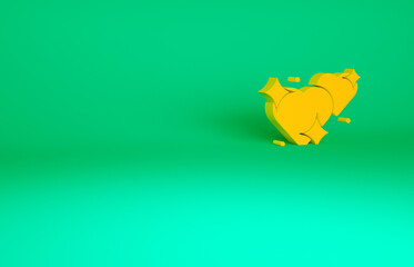 Orange Two Linked Hearts icon isolated on green background. Romantic symbol linked, join, passion and wedding. Valentine day symbol. Minimalism concept. 3d illustration 3D render.