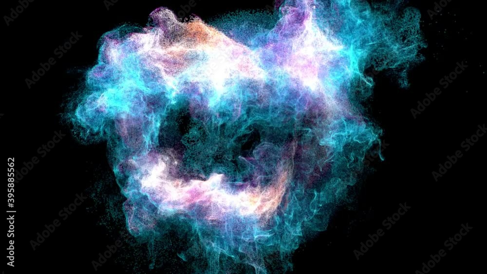 Poster circle exploding a lot of particles. massive particles simulation. 3d render. loop animation.
