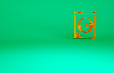 Orange Washer icon isolated on green background. Washing machine icon. Clothes washer - laundry machine. Home appliance symbol. Minimalism concept. 3d illustration 3D render.