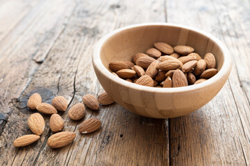Almonds on the wooden table