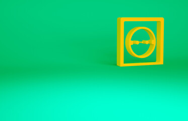 Orange Electrical outlet icon isolated on green background. Power socket. Rosette symbol. Minimalism concept. 3d illustration 3D render.