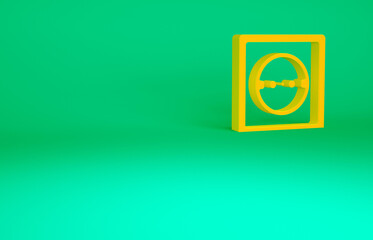 Orange Electrical outlet icon isolated on green background. Power socket. Rosette symbol. Minimalism concept. 3d illustration 3D render.