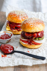homemade burger with sauce