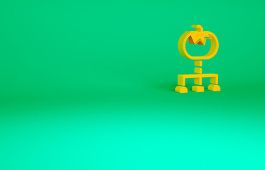 Orange Genetically modified food icon isolated on green background. GMO fruit. Minimalism concept. 3d illustration 3D render.