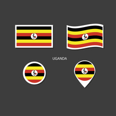 Fototapeta premium Uganda flag logo icon set, rectangle flat icons, circular shape, marker with flags.