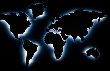 Fototapeta na wymiar world map with back led lights