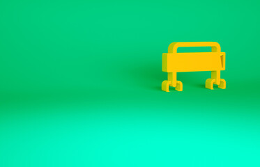 Orange Road barrier icon isolated on green background. Symbol of restricted area which are in under construction processes. Repair works. Minimalism concept. 3d illustration 3D render.