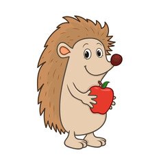 hedgehog with apple. vector illustration character in cartoon style. isolated on white background