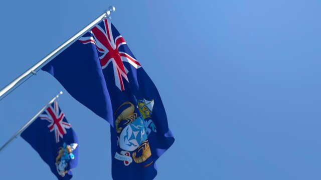 The national flag of Tristan da Cunha flutters in the wind