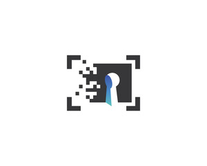 Obraz premium Pixel bar code logo vector. Creative tech key logo template