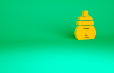 Orange Baby bottle icon isolated on green background. Feeding bottle icon. Milk bottle sign. Minimalism concept. 3d illustration 3D render.