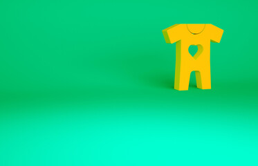 Orange Baby clothes icon isolated on green background. Baby clothing for baby girl and boy. Baby bodysuit. Minimalism concept. 3d illustration 3D render.