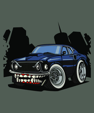 Vector illustration monster car, high quality colored design with fun concept, made from original sketch and digitalize using corel draw, photoshop, adobe illustrator. Available in CDR. Ai. EPS.