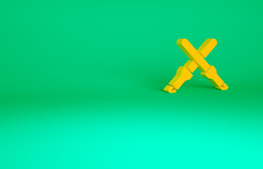 Orange Marshalling wands for the aircraft icon isolated on green background. Marshaller communicated with pilot before and after flight. Minimalism concept. 3d illustration 3D render.