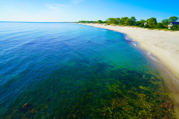 Beautiful houses on beach and dune on baltic sea or northsea, Russia. top view. Baltic sea beach. nature background. © Maxim Chuev