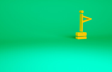 Orange Flag icon isolated on green background. Location marker symbol. Minimalism concept. 3d illustration 3D render.