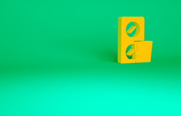Orange Pills in blister pack icon isolated on green background. Medical drug package for tablet, vitamin, antibiotic, aspirin. Minimalism concept. 3d illustration 3D render.