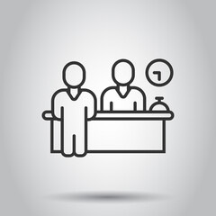 Check in reception icon in flat style. Booking service vector illustration on white isolated background. Hotel reservation business concept.