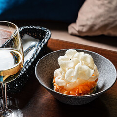 fish tartare with parmesan foam