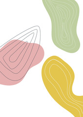 Abstract cover template with bright spots of yellow, pink, green and lines. Bright A4 vector illustration.
