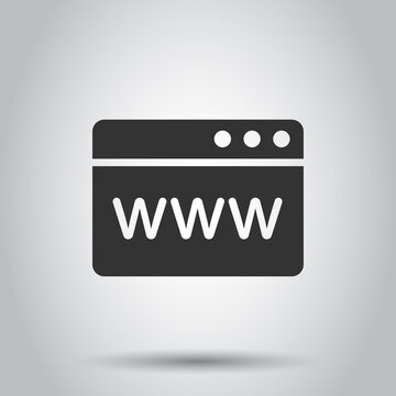 Website domain icon in flat style. Com internet address vector illustration on white isolated background. Server business concept.