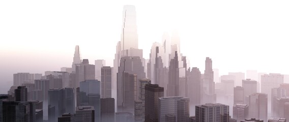 Skyscrapers against the sky, silhouettes of high-rise buildings against a light sky, cityscape with skyscrapers, 3D rendering