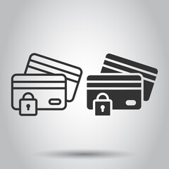 Credit card protection icon in flat style. Safe shopping vector illustration on white isolated background. Commercial padlock business concept.