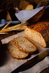 Flaxseed bread with a poppy seed and sesame mixture