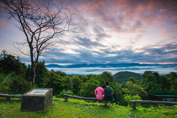 Beautiful sea of mist  on high mountain in Mae Moei National park, Tak province, Thailand.