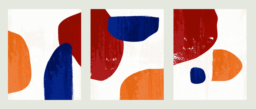 Set 3 illustration vector EPS 10 print hand draw painted abstract shapes dodles contemporary aesthetic modern art Scandinavian nordic design style