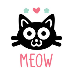 cat illustration with heart and flowers