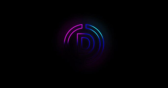 Letter D logo Blue and pink neon light effect 4k footage