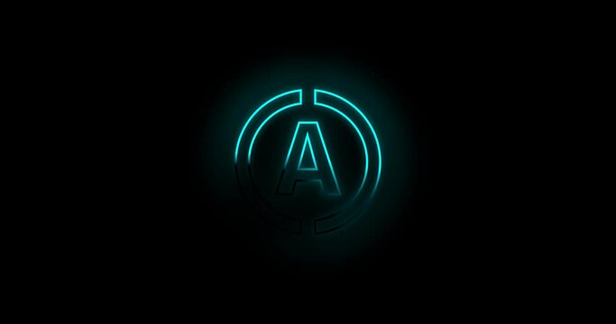 Letter A logo Blue color neon light effect 4k footage