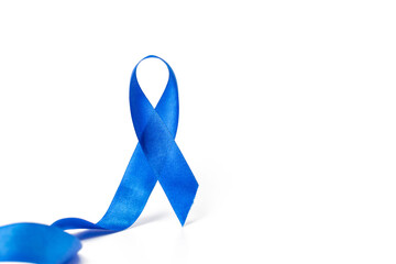 Ribbon cancer. Awareness of men health in November with blue prostate cancer ribbon isolated on white background. Adrenocortical carcinoma concept.