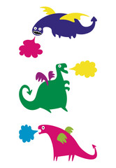 funny colorful winged fire breathing dragons
