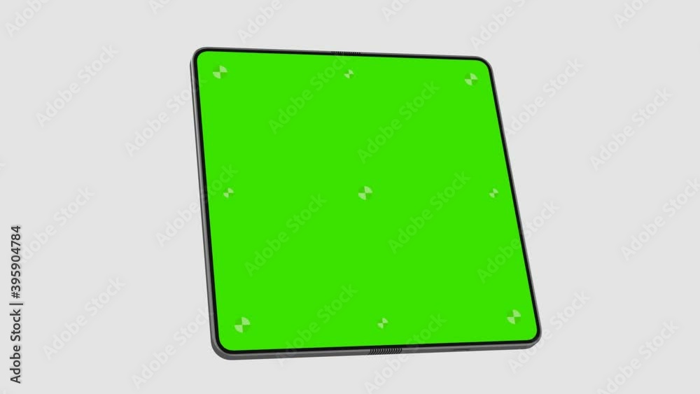 Wall mural a folding modern smartphone with blank green screen is opening, flies in from the bottom and opens w