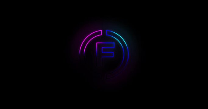 Letter F logo Blue and pink neon light effect 4k footage