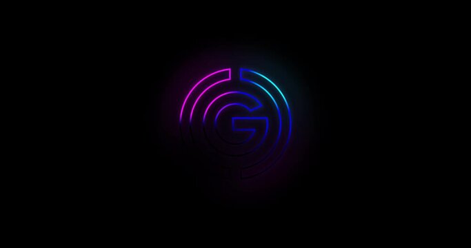 Letter G logo Blue and pink neon light effect 4k footage
