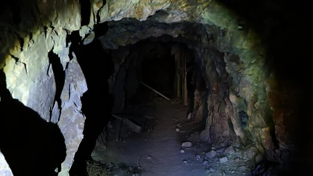 Exploring an Abandoned Gold Mine near Gabbs Nevada by Flashlight - Shallow Depth of Field