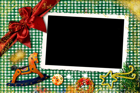  Christmas retro blank photo frame greeting card.