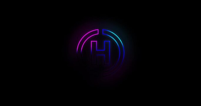 Letter H logo Blue and pink neon light effect 4k footage