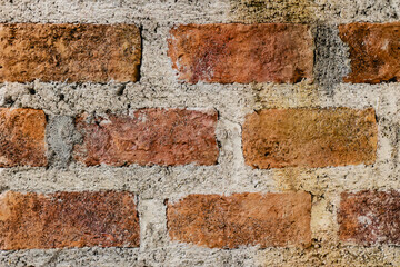 red brown brick and cement wall vintage Background, Masonry with cement