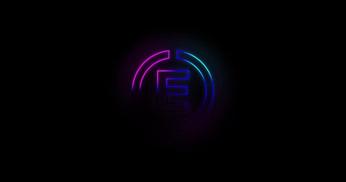 Letter E logo Blue and pink neon light effect 4k footage