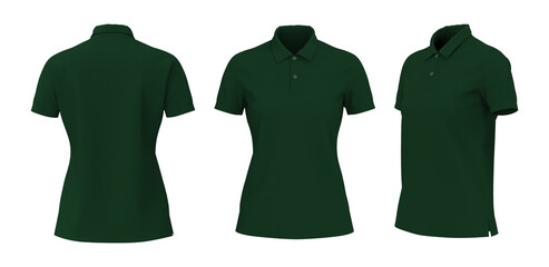 Blank collared shirt mockup, front, side and back views, tee design presentation for print, 3d rendering, 3d illustration