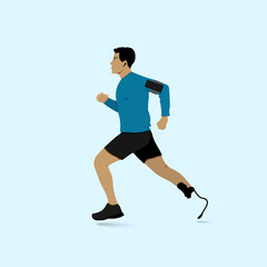 Fototapeta na wymiar Man running disabled leg with prosthesis. vector illustration.