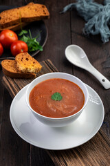  creamy tomato soup served in a bowl